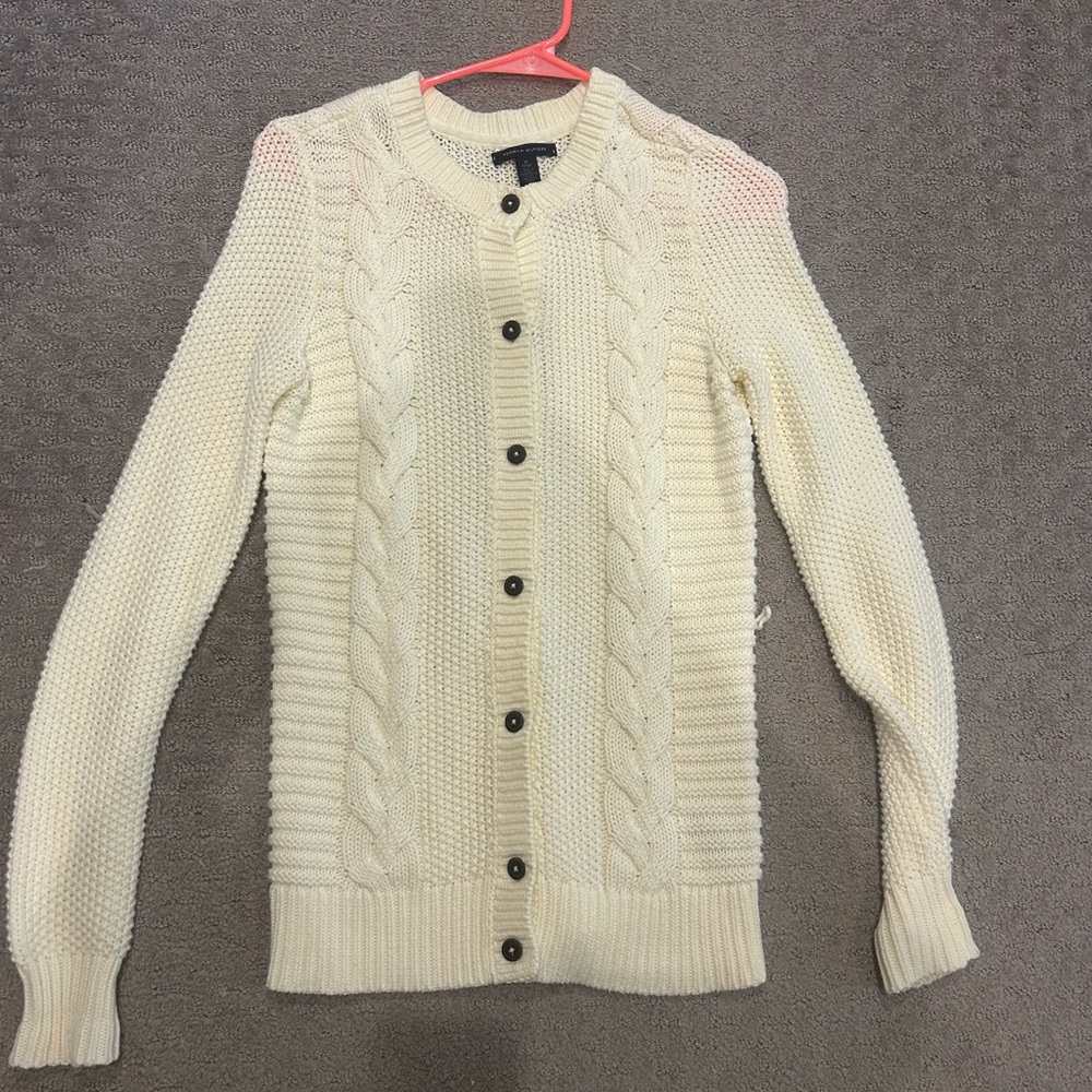 Tommy Hilfiger Ivory Button Up Cable Knit Cardigan